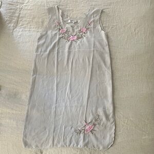 100% Silk Elegant Pink Floral Embroidered silk dress